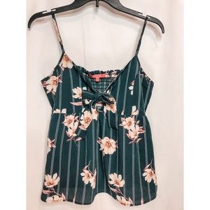 Flirty dark blue floral tank top with a bow